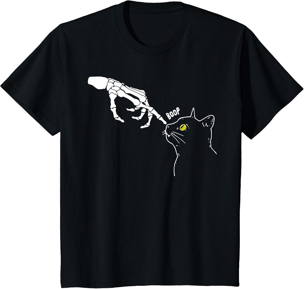 Halloween Skeleton Hand Cat Boop Funny Costume Cat Lovers T-Shirt - Black