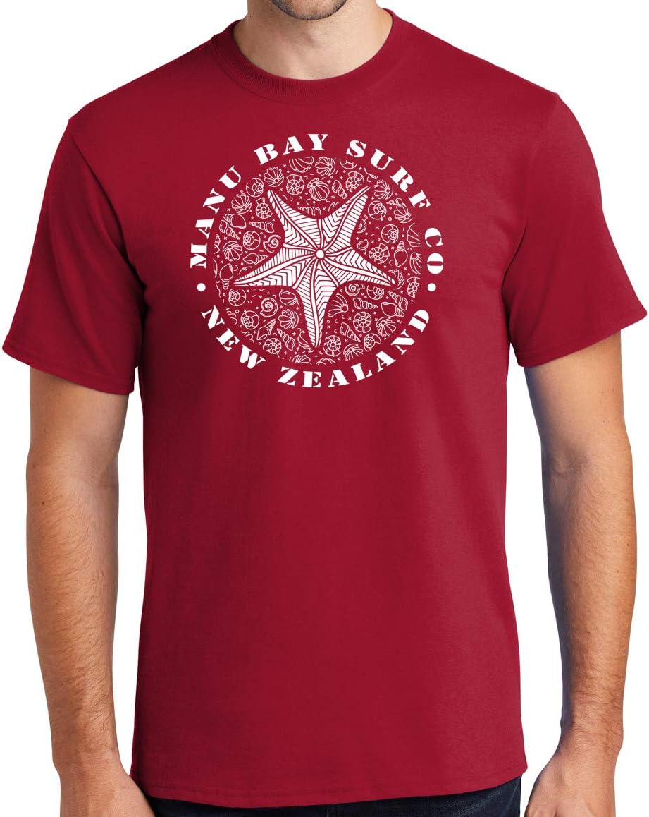 Manu Bay Surf Company Starfish Surfer Tee Shirt - Regular, Big and Tall Sizes - Red