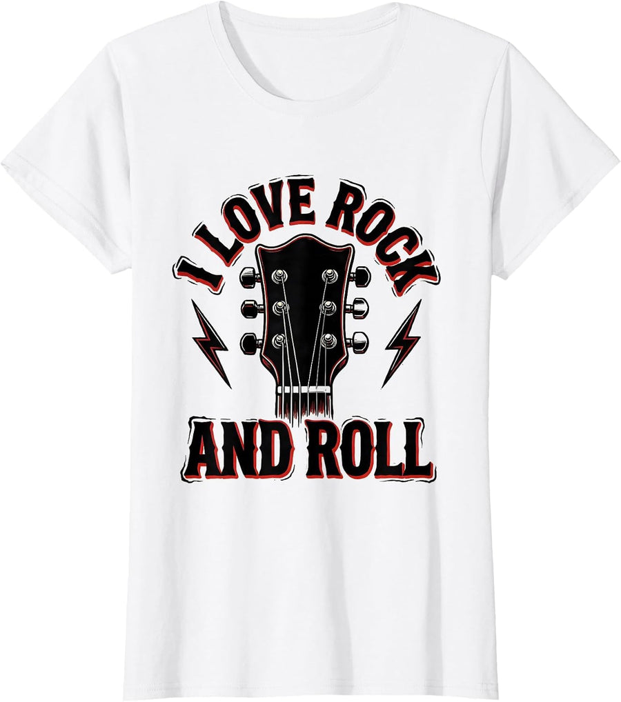 Women's I Love Rock And Roll Tattoo Rock Music Fan Heavy Metal T-Shirt - White