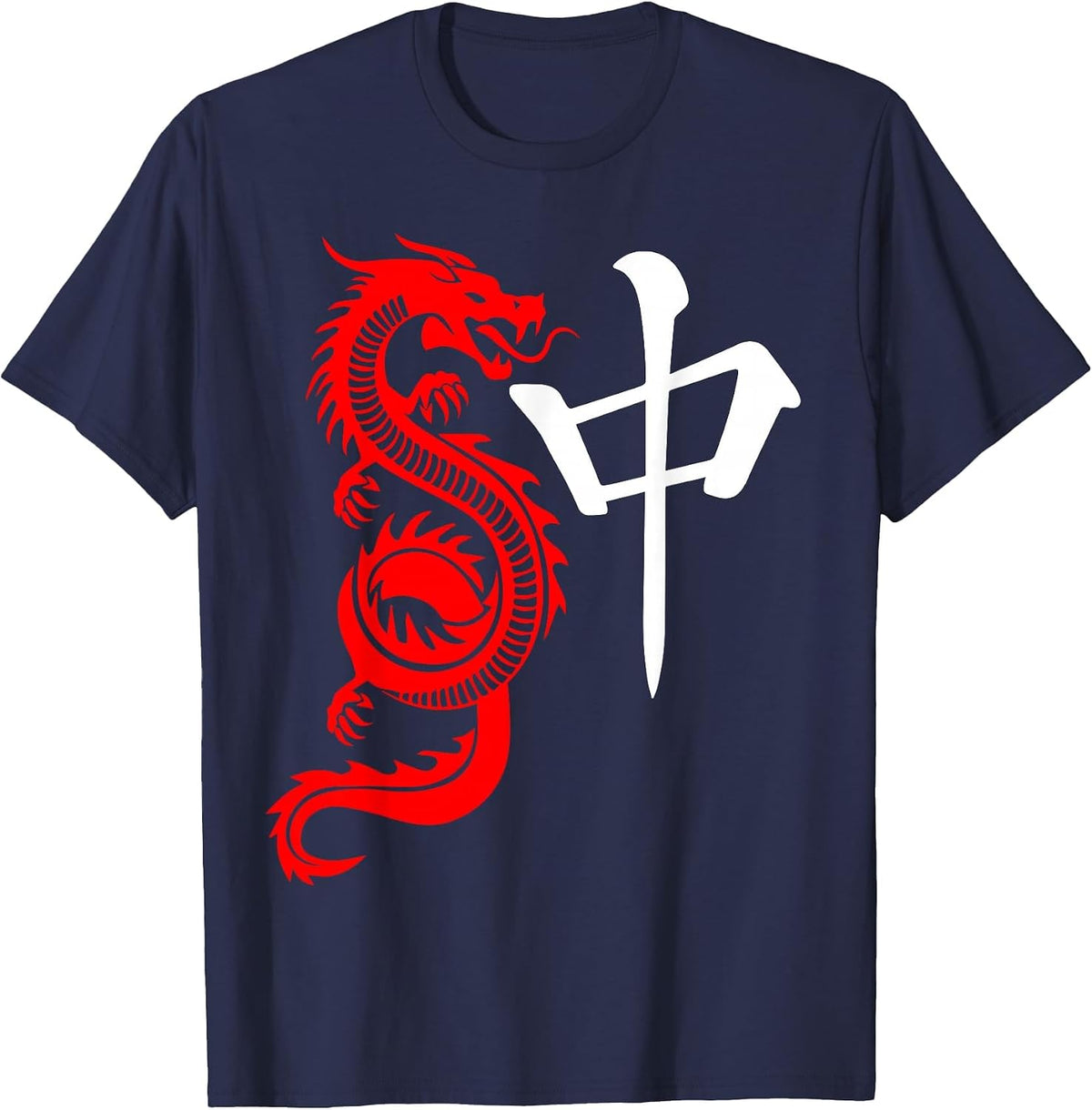 Red Chinese Dragon Tile Mahjong Traditional Chineses Game T-Shirt - Navy Blue