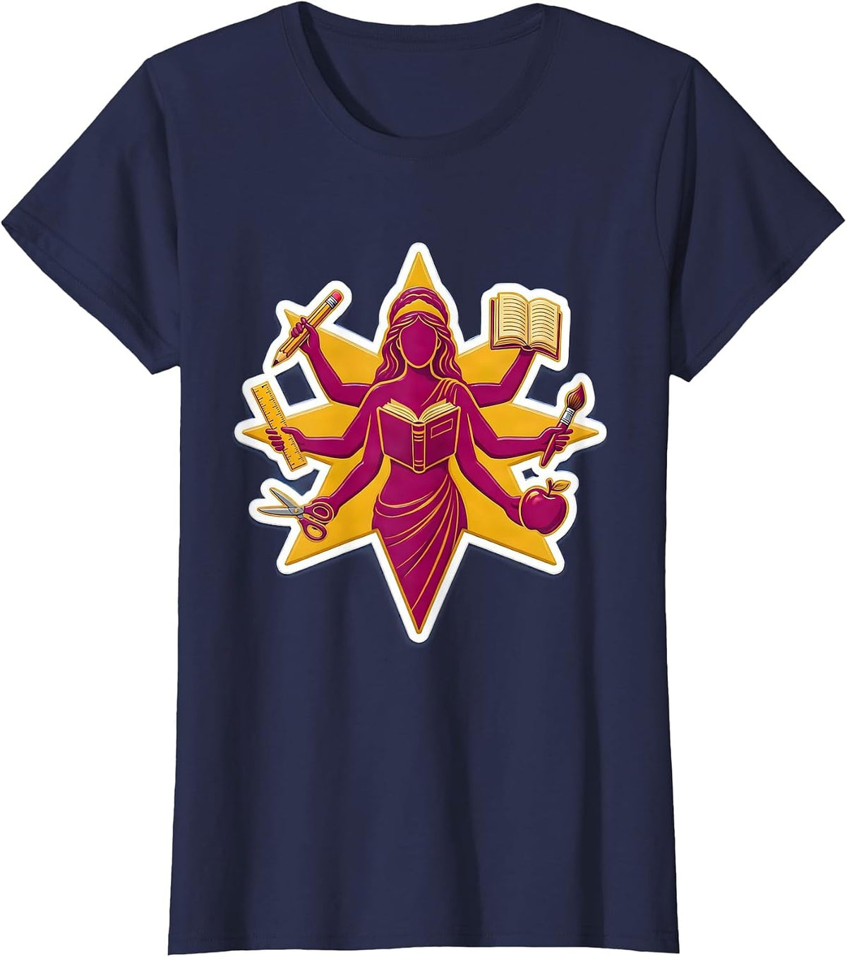 Women's Paraprofessional Multi-Arm School Tools Graphic T-Shirt - Navy Blue