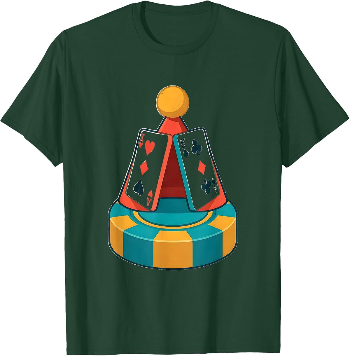 Men's Santa Hat Playing Cards Poker Humor T-Shirt - Dark Green