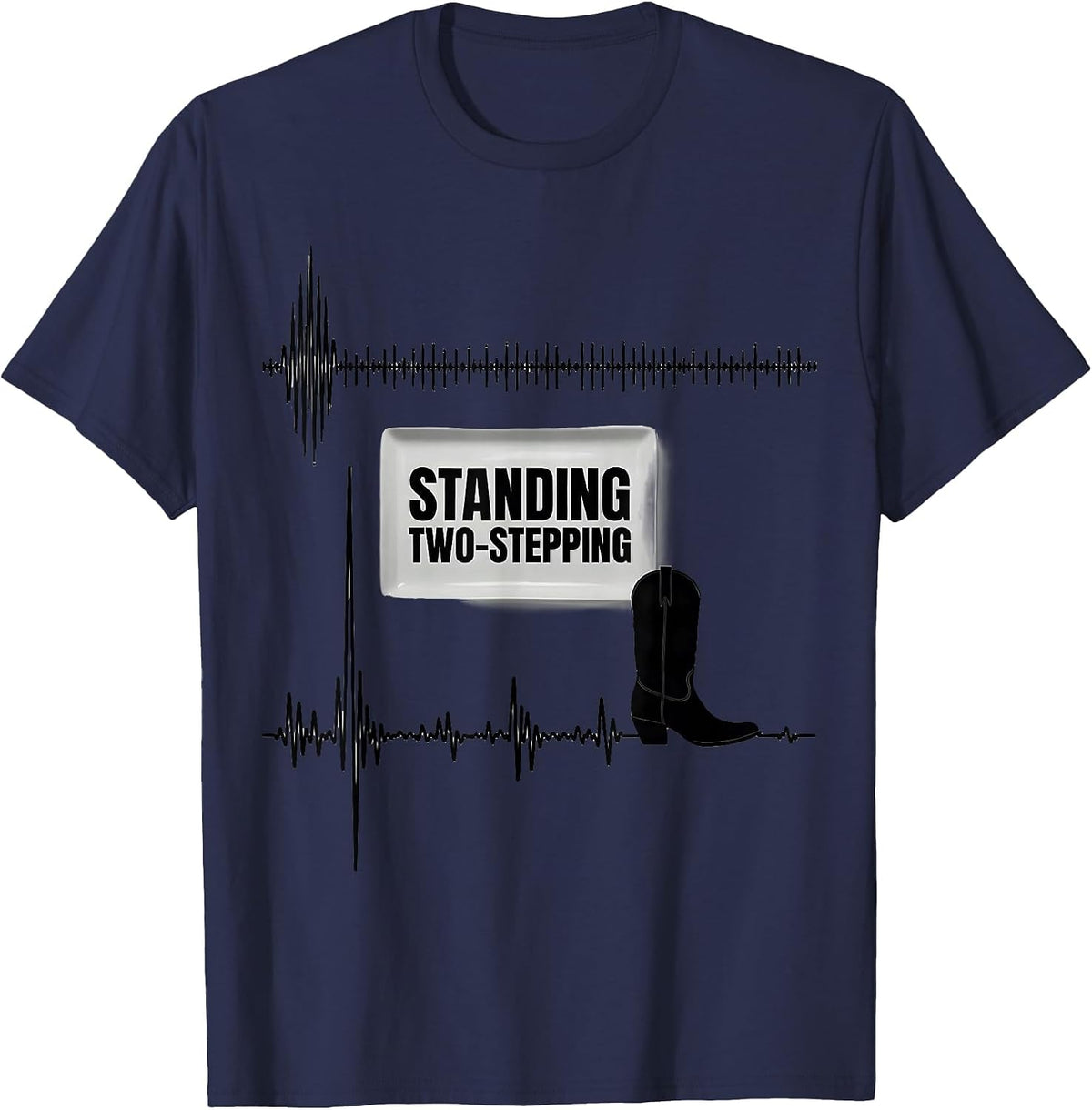 Men's Standing Two-Stepping Line Dance Heartbeat EKG Pulse Niche T-Shirt - Navy Blue