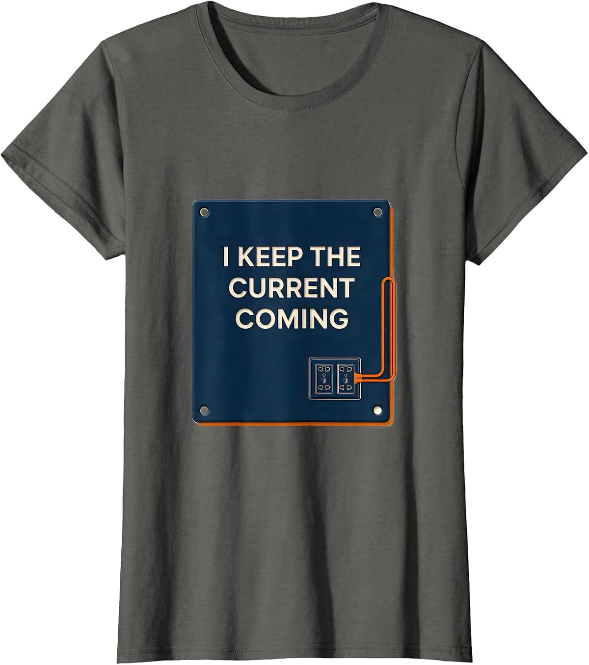 Women's I Keep The Current Coming Funny Electrician Skeleton Trade T-Shirt - Asphalt Grey