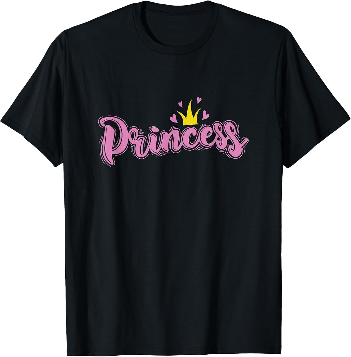 Princess with Crown and Heart Girl T-Shirt - Black