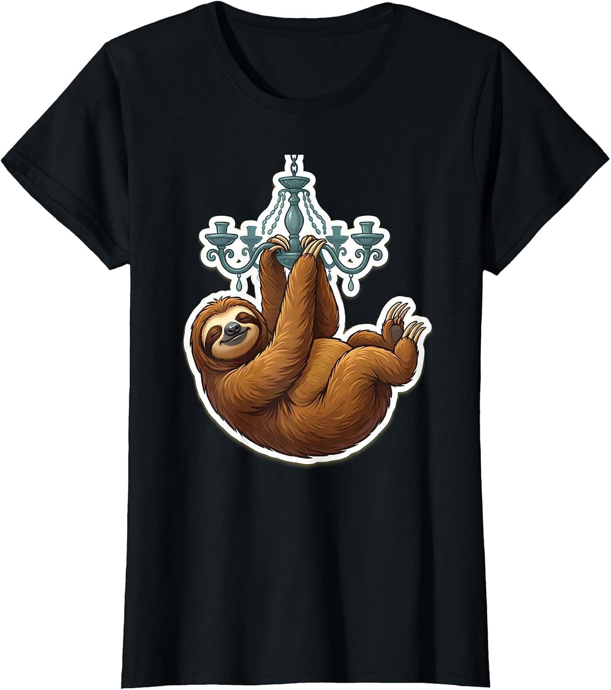 Silly Sloth Hanging From a Chandelier T-Shirt - Black