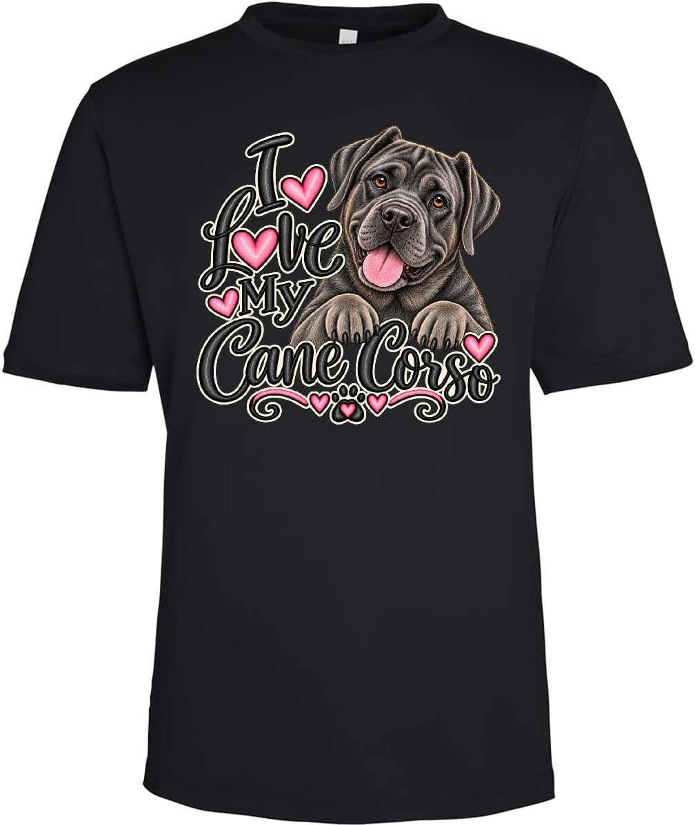 inktastic I Love My Cane Corso Dog Adult Performance T-Shirt - Black