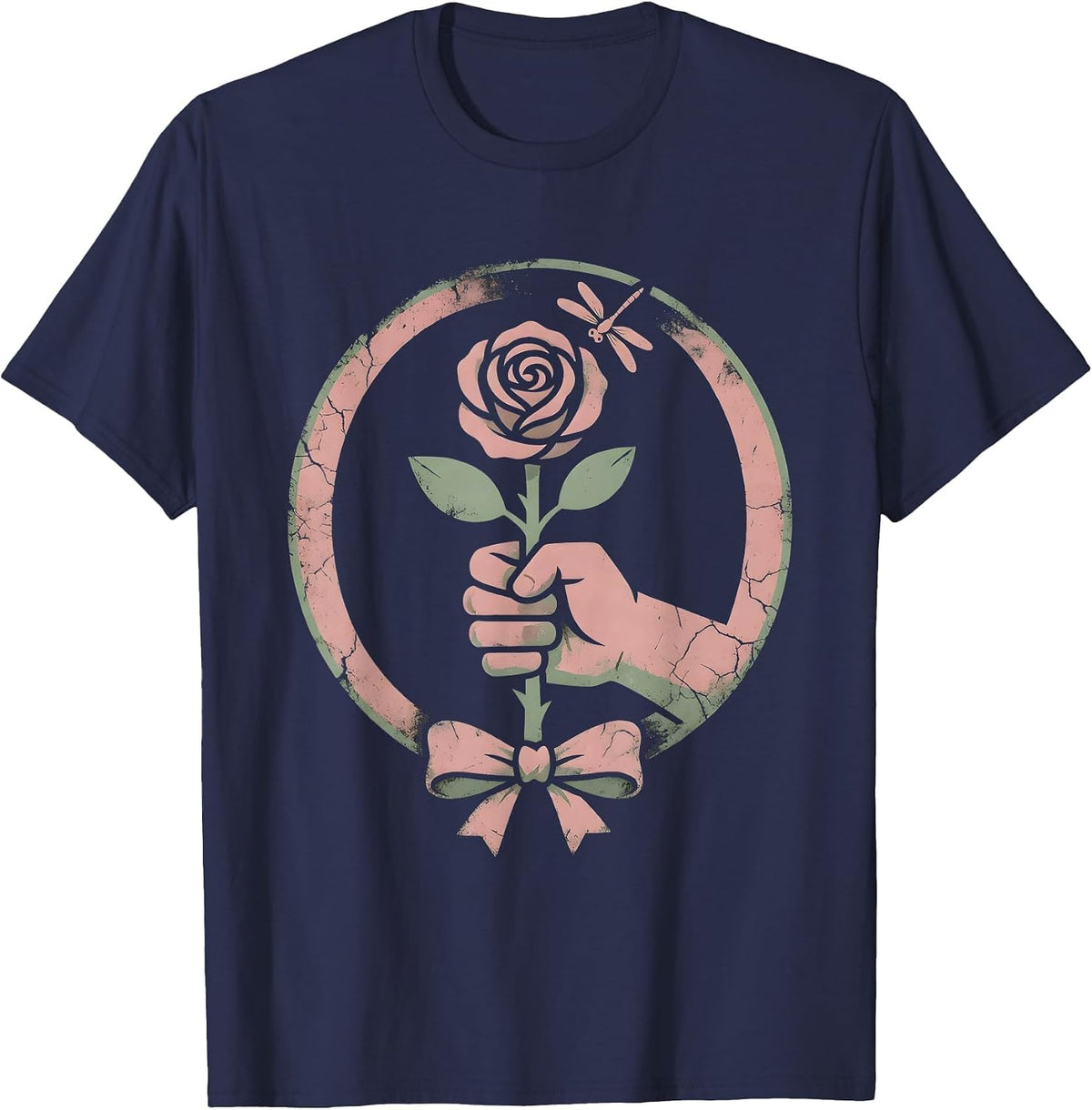Men's Gigi Manicured Hand Holding Rose Graphic Tee T-Shirt - Navy Blue