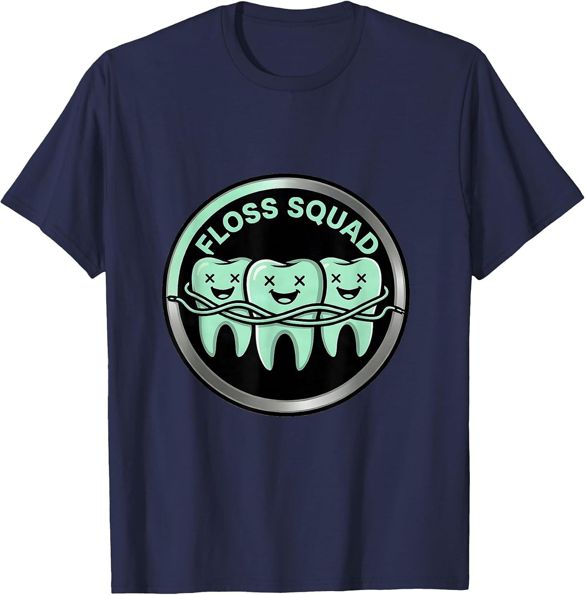 Chart Row Floss Line Dental Hygienist Squad Humor T-Shirt - Navy Blue
