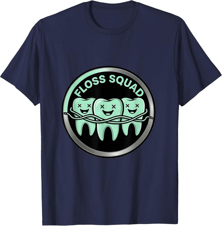 Chart Row Floss Line Dental Hygienist Squad Humor T-Shirt - Navy Blue