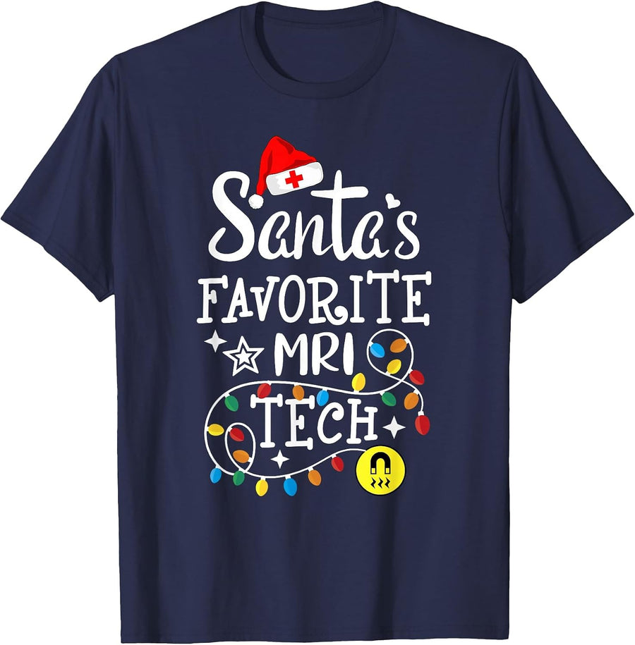 Santa's Favorite MRI Tech - Magnetic Resonance Imaging Techs T-Shirt - Navy Blue