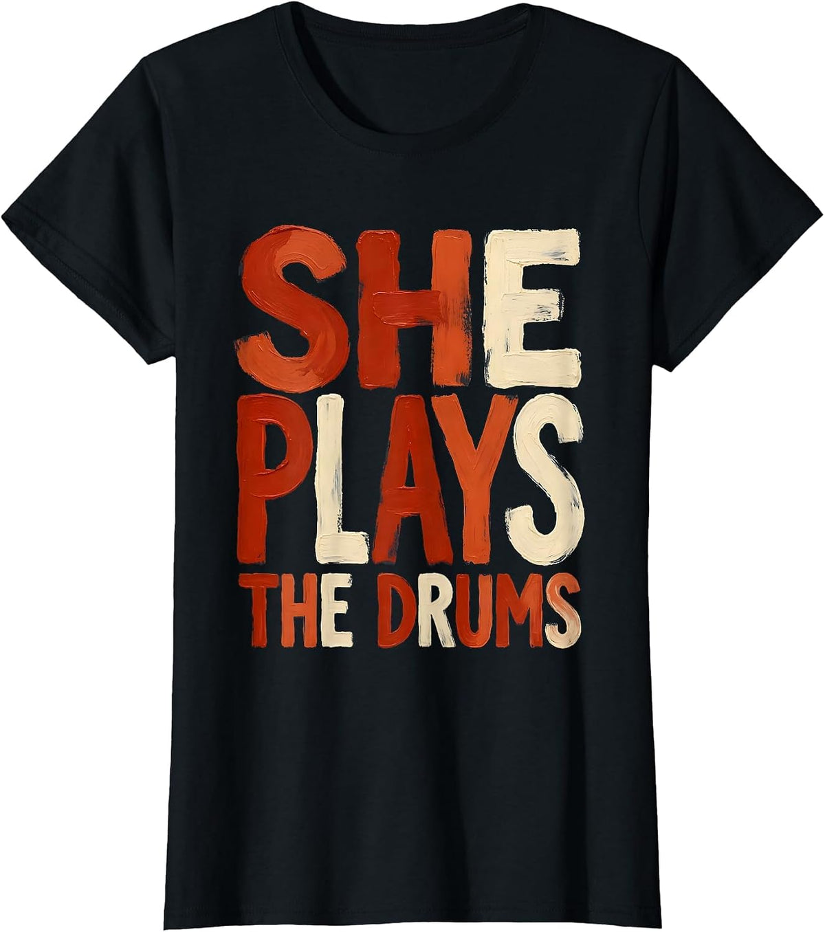 She Plays The Drums Band Music Design T-Shirt - Black