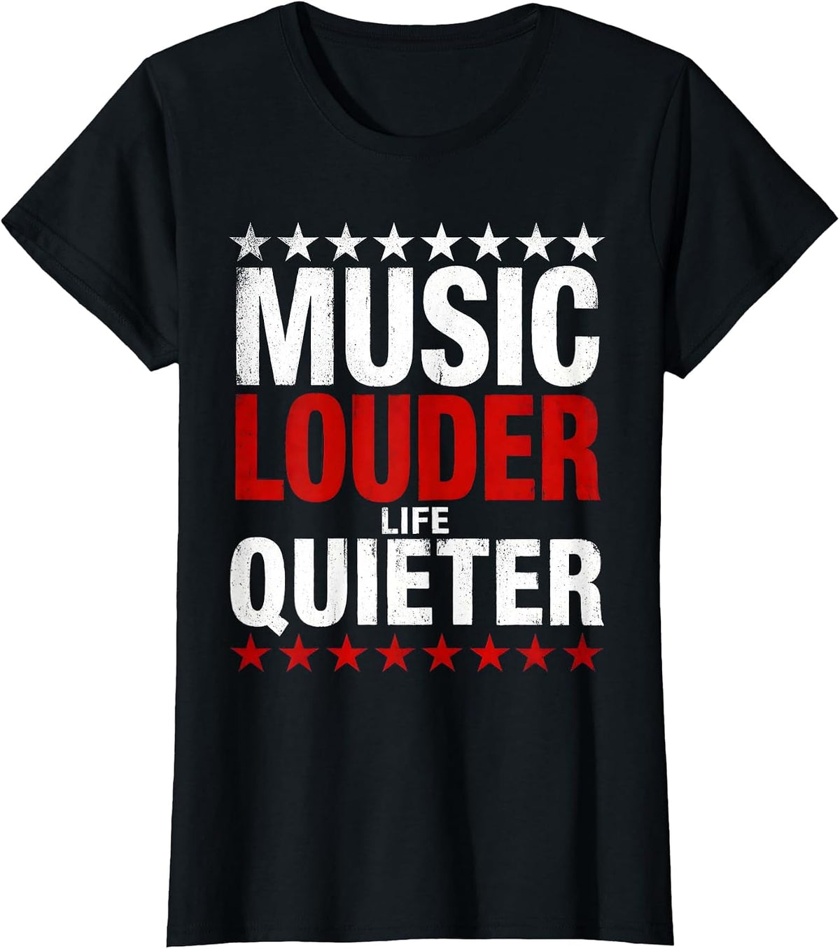 Music Louder Life Quieter Concert Graphic Design T-Shirt - Black