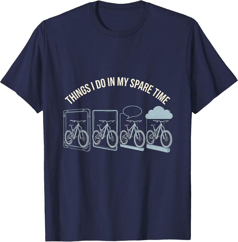 Things I Do In My Spare Time Mountain Bike MTB Biker Humor T-Shirt - Navy Blue