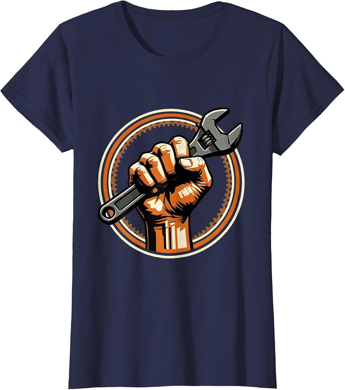 Women's Blue Collar Wrench Fist Graphic Design T-Shirt - Navy Blue
