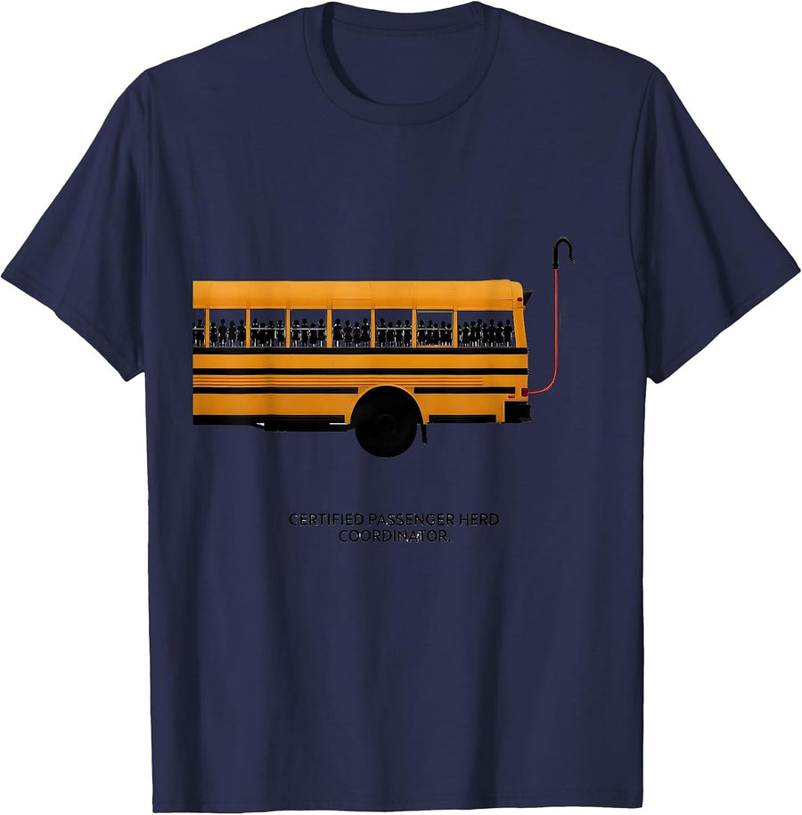 Certified Passenger Herd Coordinator Funny School Bus Driver T-Shirt - Navy Blue