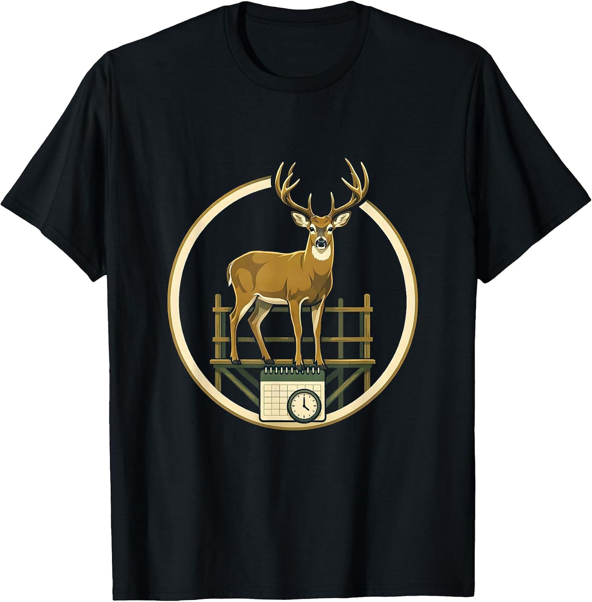 Men's Whitetail Buck Deer Hunting Dad Humor Emblem T-Shirt - Black