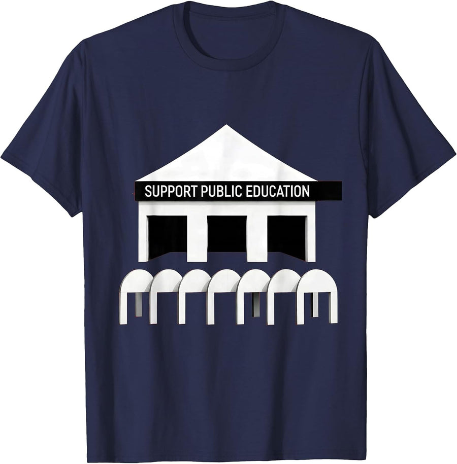 Support Public Education Bauhaus Modernist Teacher Red T-Shirt - Navy Blue