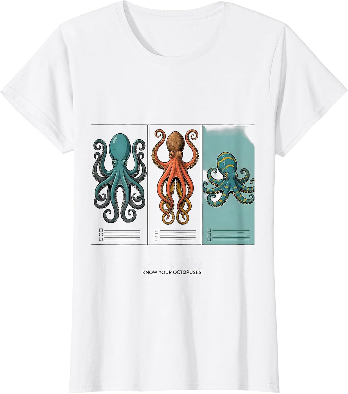 Know Your Octopuses Midcentury Modern Ocean Wildlife Humor T-Shirt - White