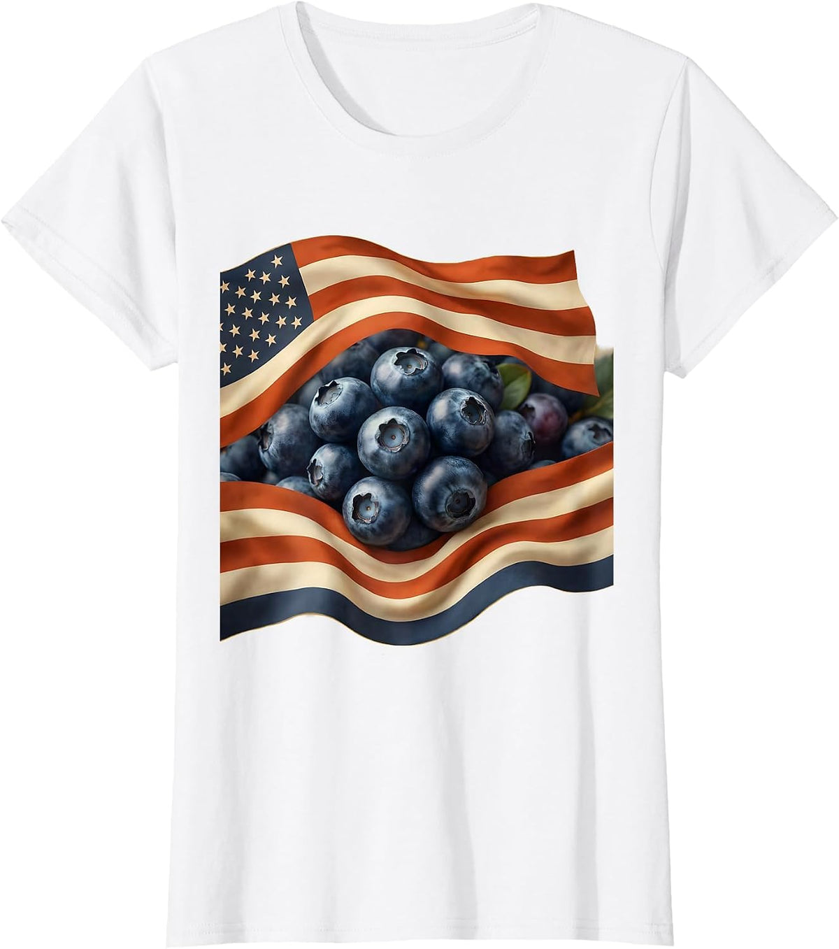 Red White and Blueberry American Flag Design T-Shirt - White