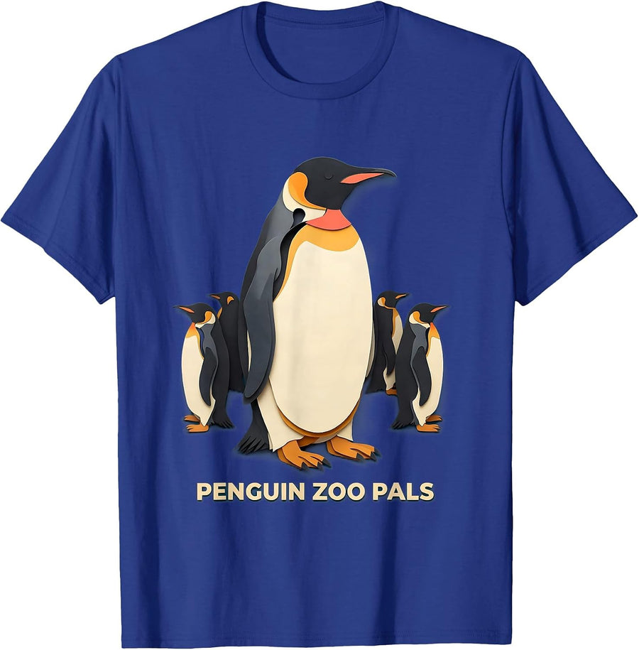 Penguin Zoo Pals Paper Cutout Zoo Animal Lover Gift for Kids T-Shirt - Royal Blue