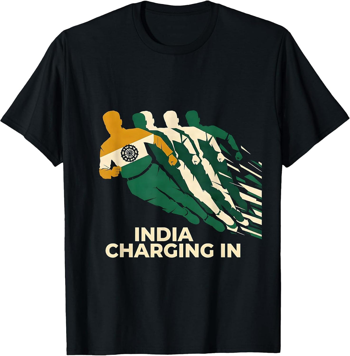 Men's India Charging In Futurist National Pride Cricket Fan T-Shirt - Black