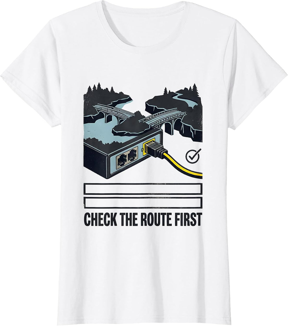 Check The Route First Stencil Graphic IT Support Programmer T-Shirt - White