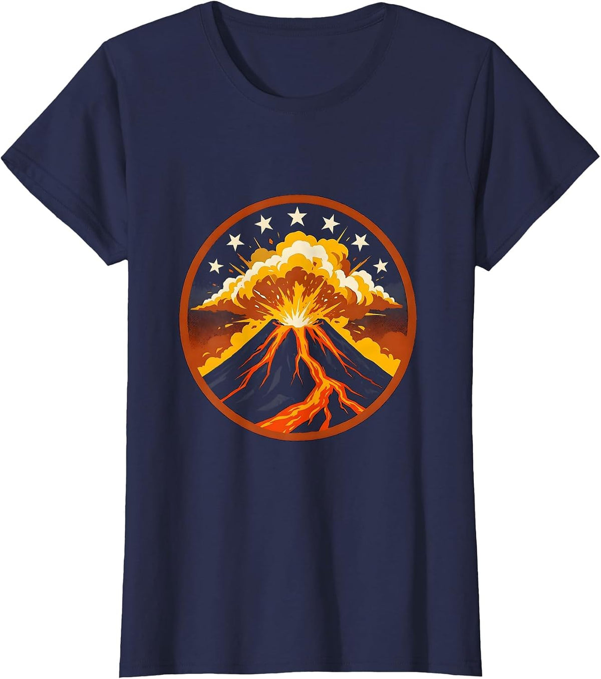 Women's Mexican Volcano Night Sky Eruption Graphic T-Shirt - Navy Blue