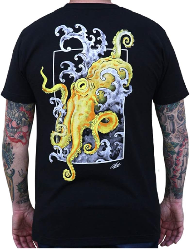 Men's Crawl by Clark North Octopus Traditional Japanese Tattoo Art T-Shirt Black - XX-Large Black