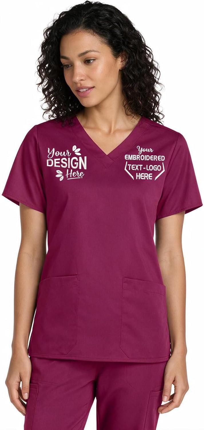Custom Embroidered Women’s Workflex V-Neck Scrub Top – Add Your Name, Logo & Design - Wine