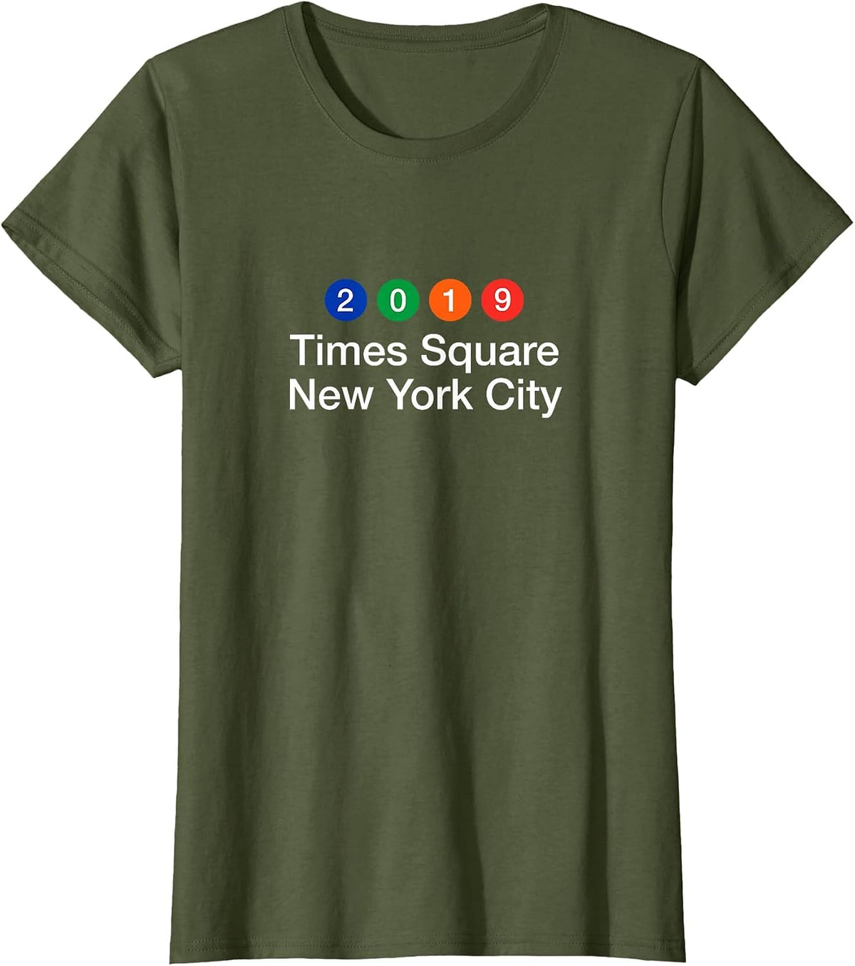 NYC 2019 New York City Subway Style T-Shirt Times Square T-Shirt - Olive Green