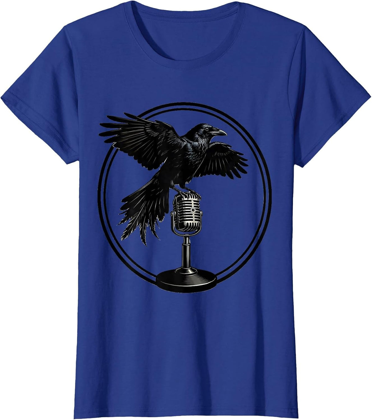 Women's Crow on Microphone Stand Rock Band Graphic T-Shirt - Royal Blue