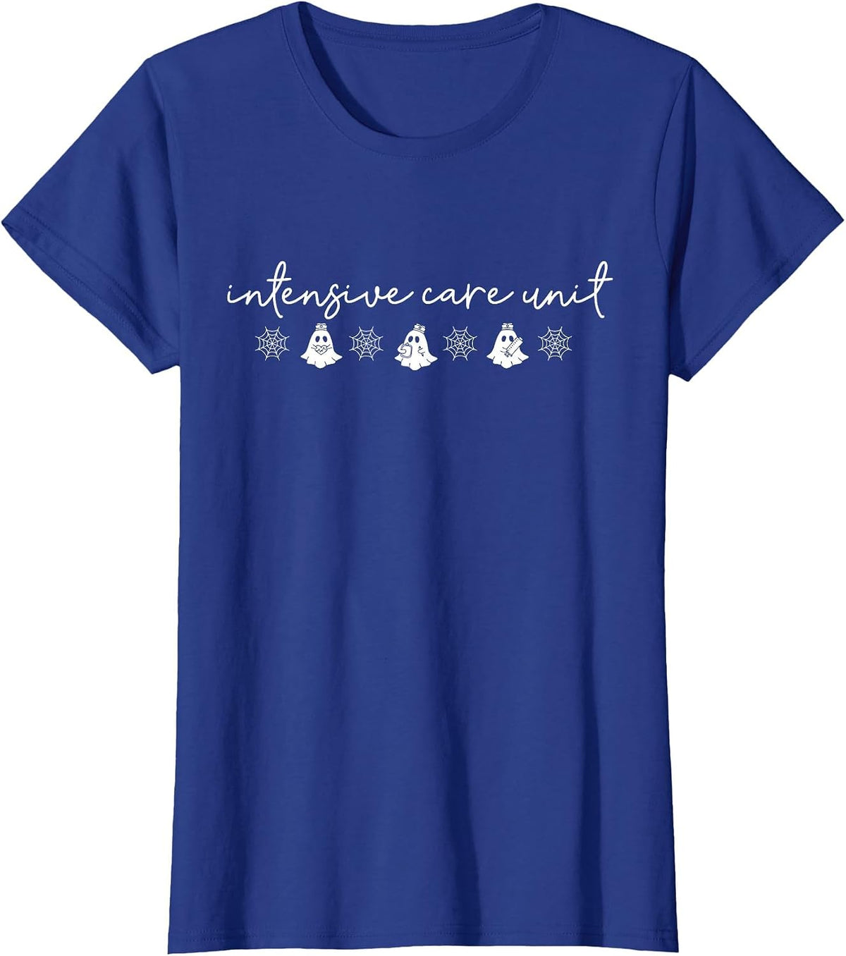 Retro Ghost Intensive Care Unit Spooky Halloween ICU Nurse T-Shirt - Royal Blue