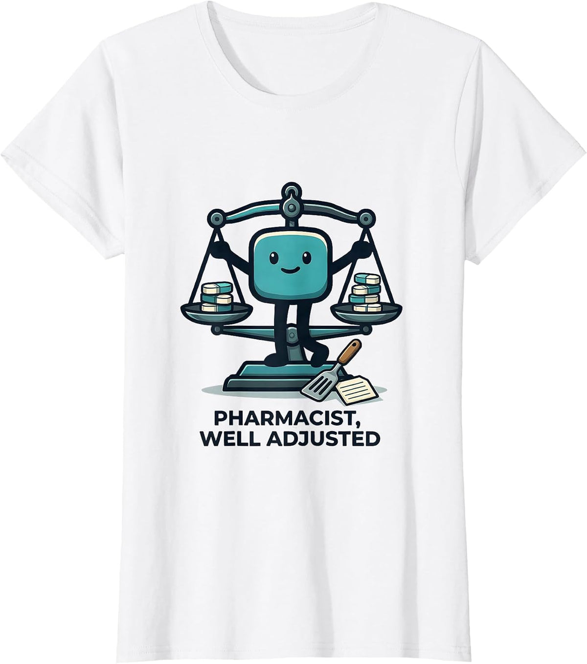 Women's Pharmacist, Well Adjusted Funny Pharmacy Technician Crew T-Shirt - White