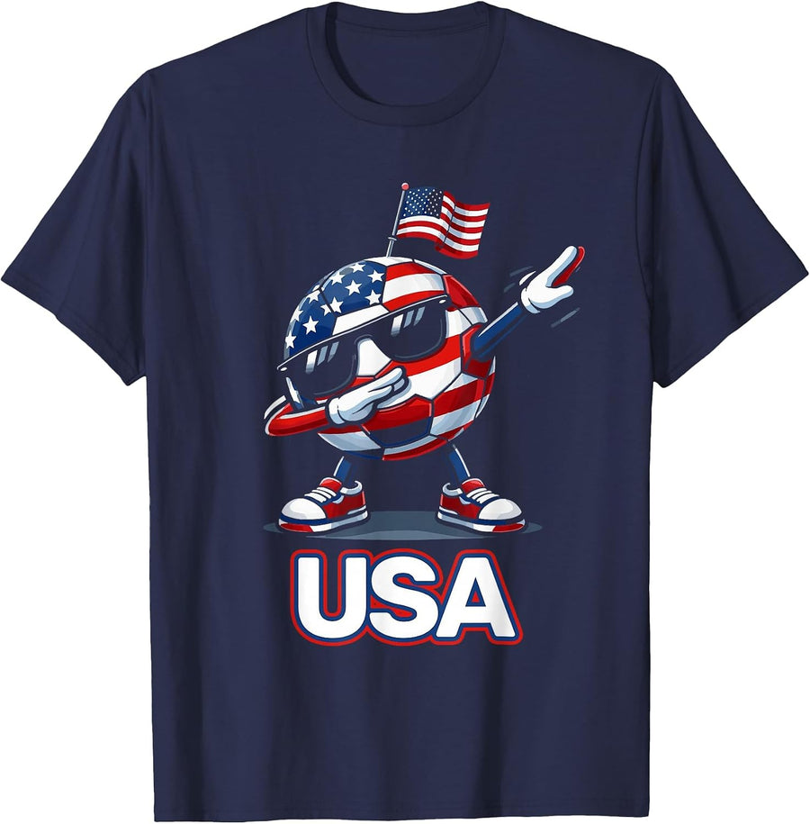 Patriotic American Soccer Ball 4th of July T-Shirt - Navy Blue