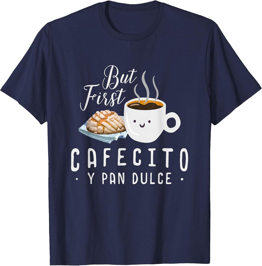 Womens Cafecito Con Pan Dulce Funny Cute Spanish Pun Latina T-Shirt - Navy Blue