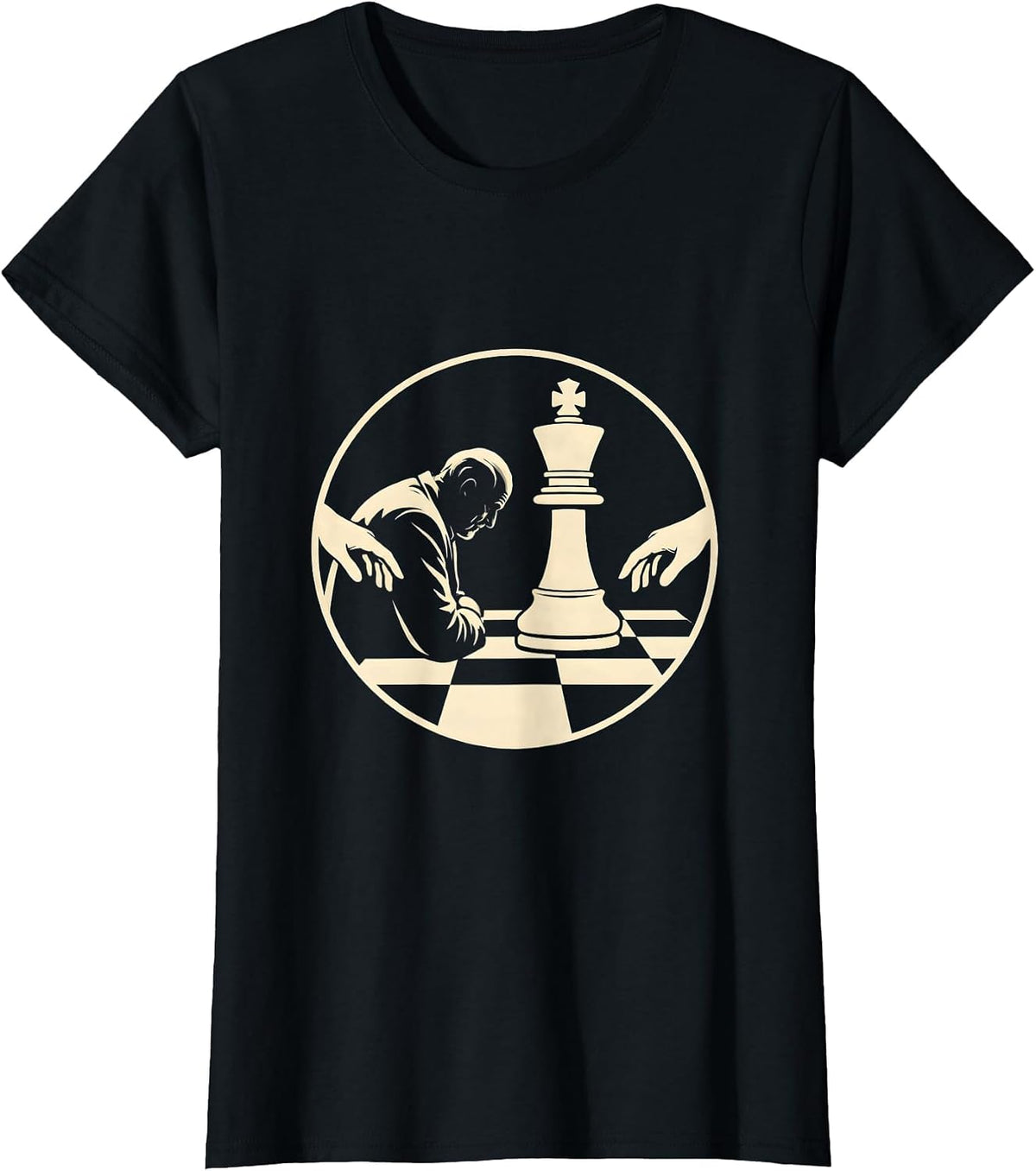 Women's Grandpa Chess Player Solo Game Illustration T-Shirt - Black