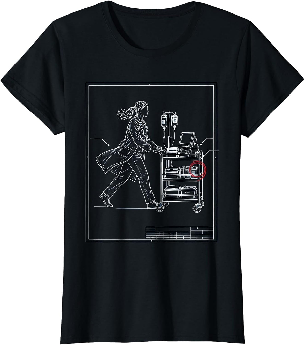 Medical Assistant Running with Supply Cart Illustration T-Shirt - Black