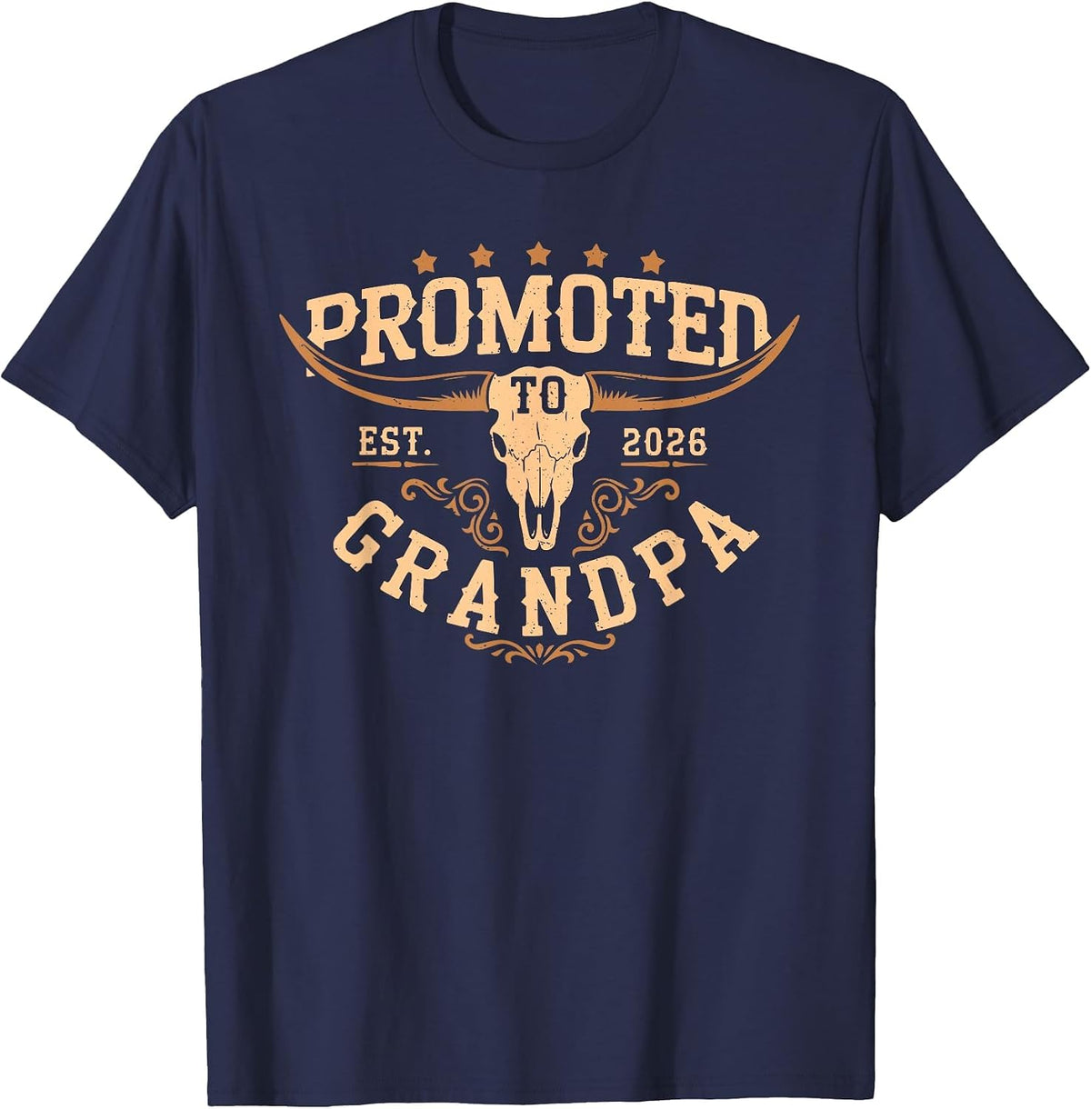 Promoted to Grandpa Est 2026 Cowboy First Time Grandpa 2026 T-Shirt - Navy Blue