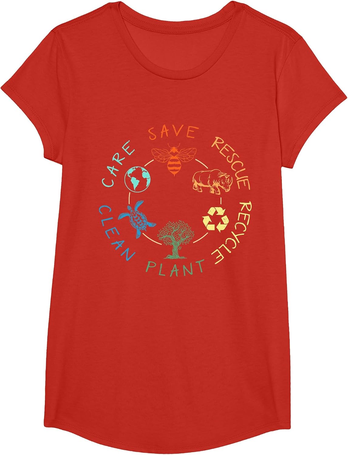 Save Bees Rescue Animals Recycle Plastic Earth Day T-Shirt - Girls Red