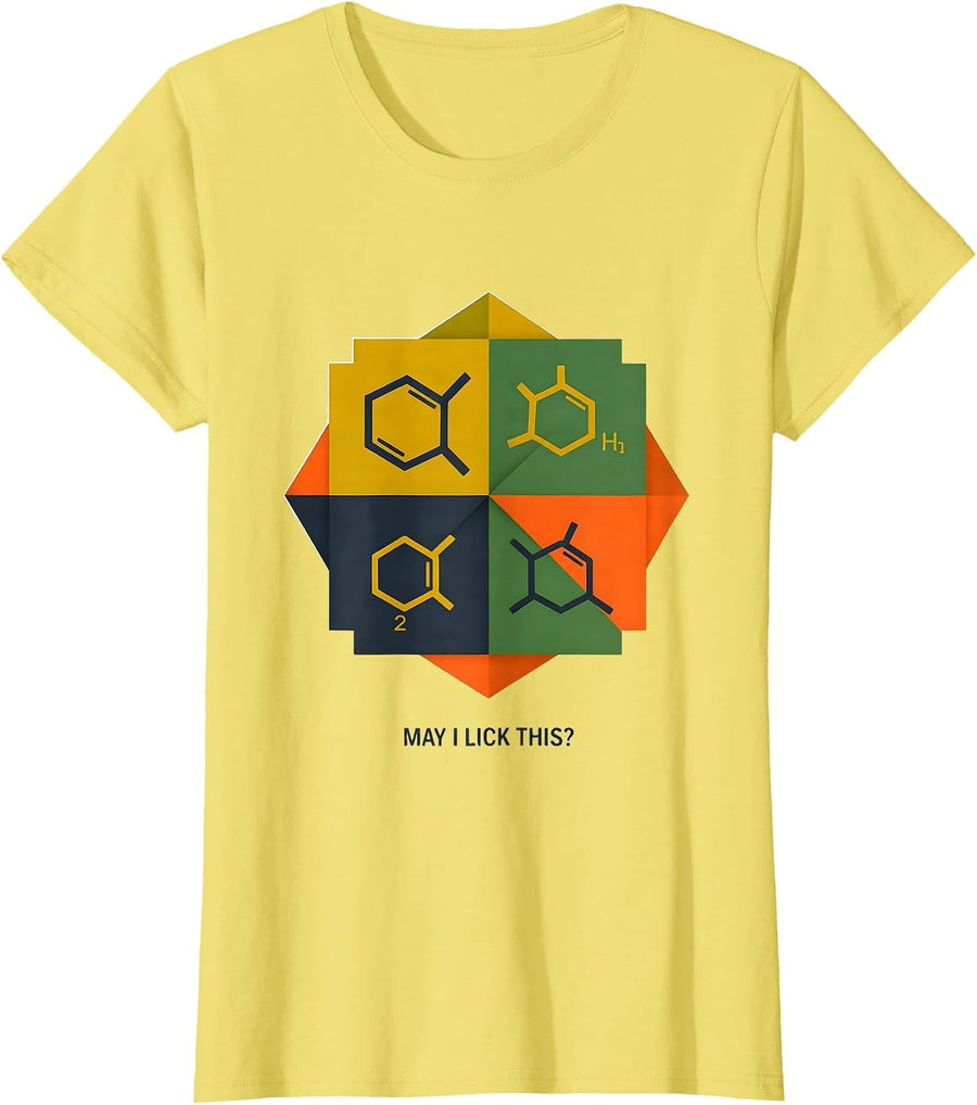 Women's May I Lick This Funny Periodic Table Chemistry Teacher Gift T-Shirt - Lemon Yellow