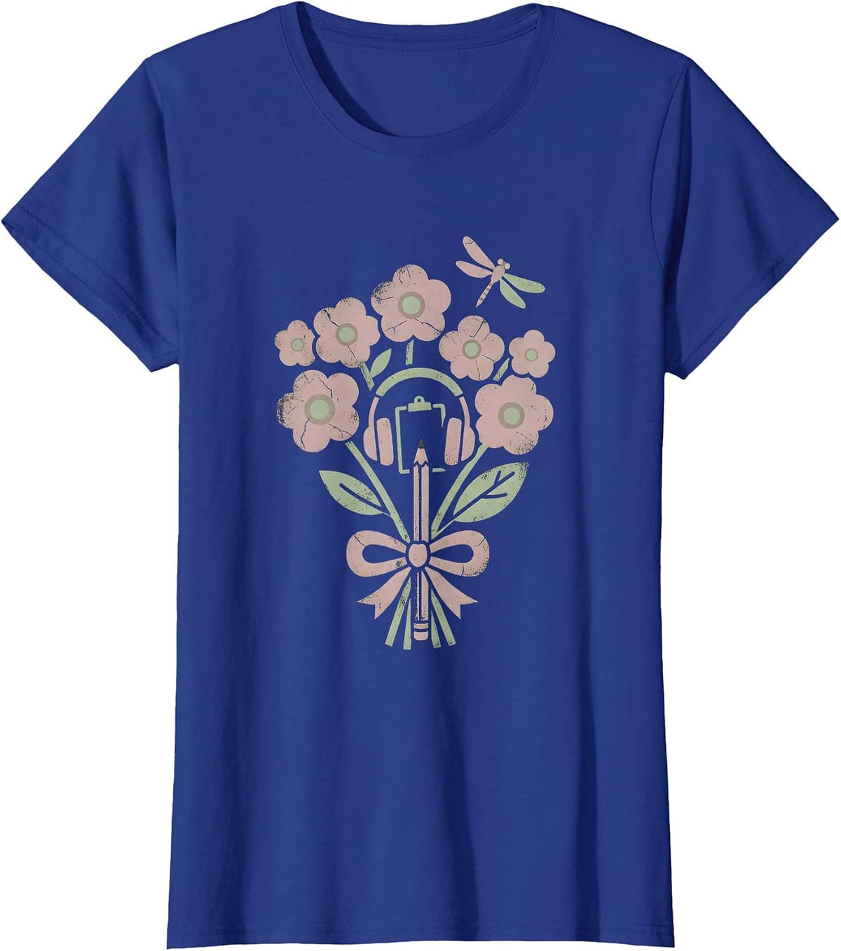 Women's Paraprofessional Headset Desk Illustration Gift T-Shirt - Royal Blue