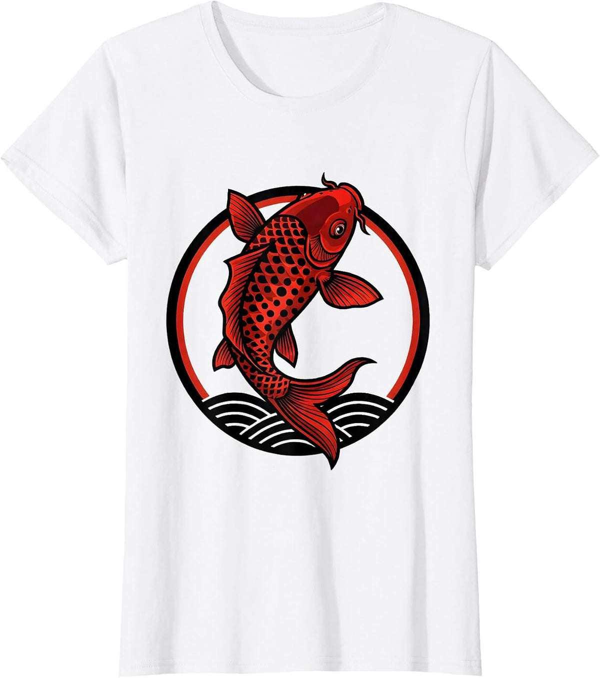 Red Koi Fish Leaping From Water Polka Dot Art T-Shirt - White