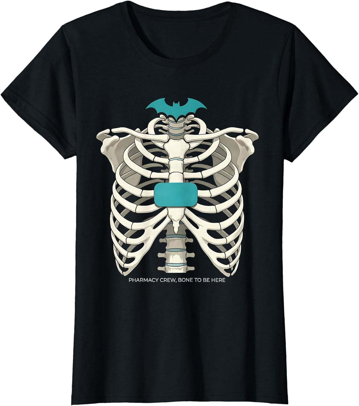 Pharmacy Crew, Bone To Be Here Funny Skeleton Halloween T-Shirt - Black