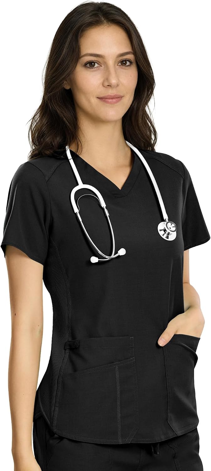 Scrubs Top for Women, V-Neck Top Scrubs, Modern Fit - Black