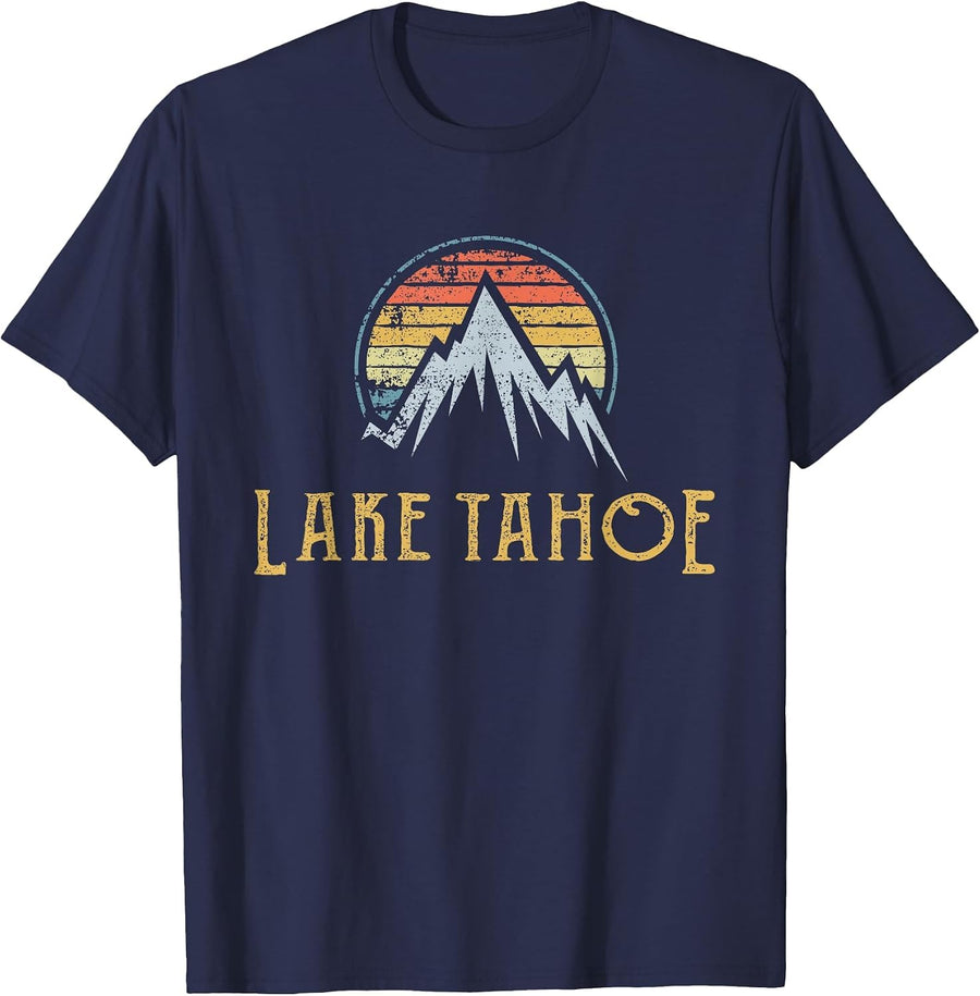 Lake Tahoe Vintage Retro T Shirt T-Shirt - Navy Blue