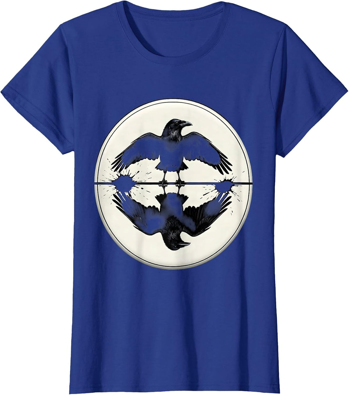 Women's Crow Reflection Upside Down in Still Water T-Shirt - Royal Blue