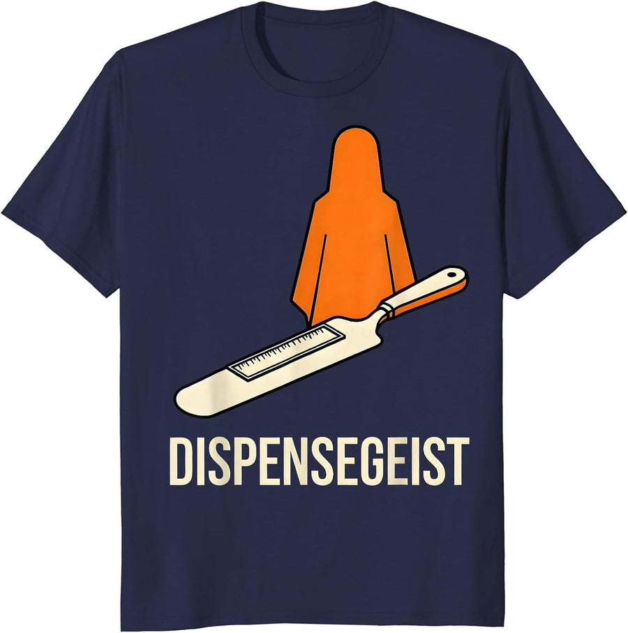 Dispensegeist Stencil Graphic Halloween Pharmacy Technician T-Shirt - Navy Blue