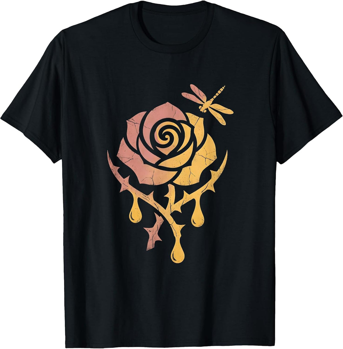 Men's Gigi Bold Rose With Thorns and Dripping Honey T-Shirt - Black