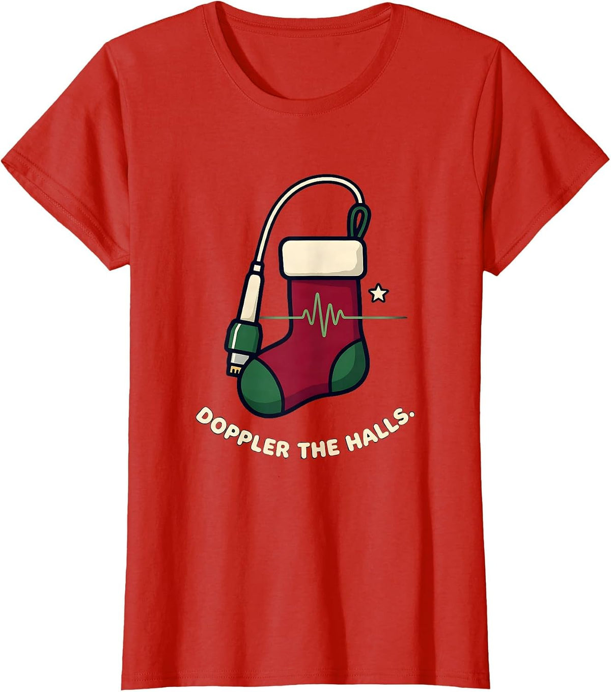 Doppler The Halls Funny Sonographer Ultrasound Tech T-Shirt - Red
